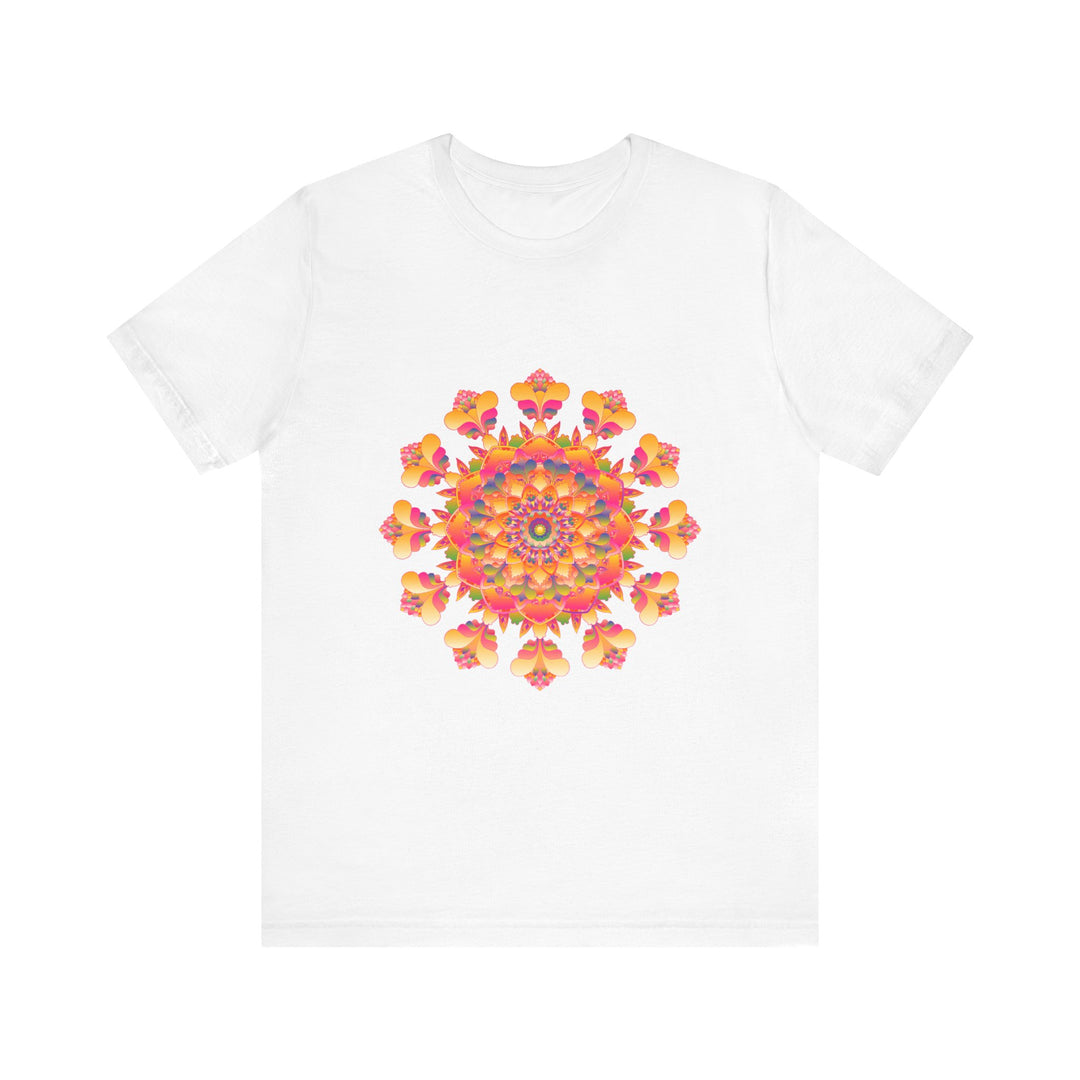 Vibrant Mandala Tee featuring a striking design in shades of pink, yellow, orange, and green, perfect for adding a pop of color to any outfit