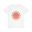 Vibrant Mandala Tee featuring a striking design in shades of pink, yellow, orange, and green, perfect for adding a pop of color to any outfit