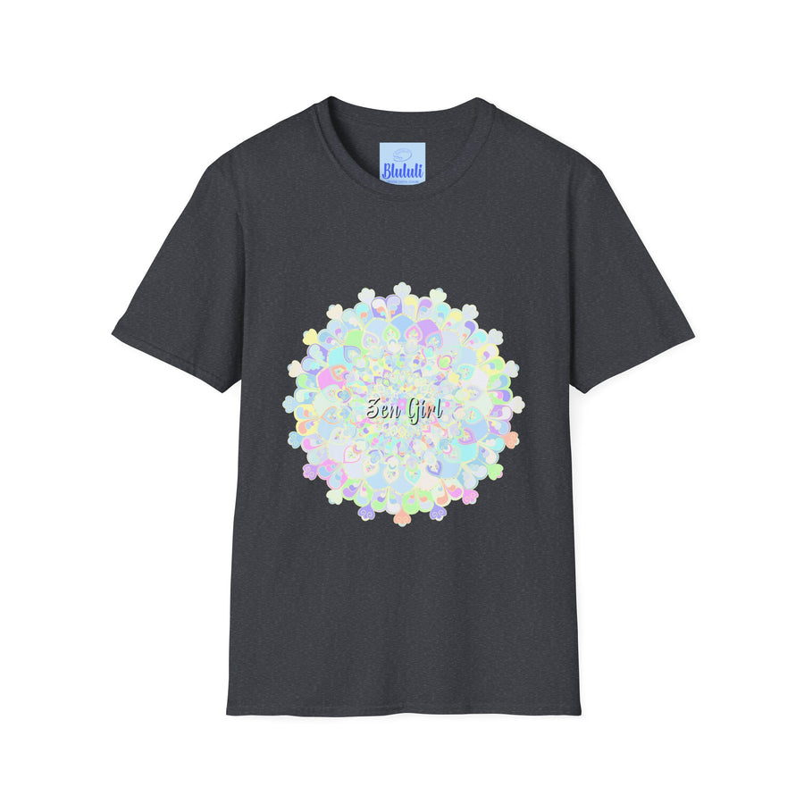 Colorful mandala design t-shirt with intricate patterns and vibrant shades