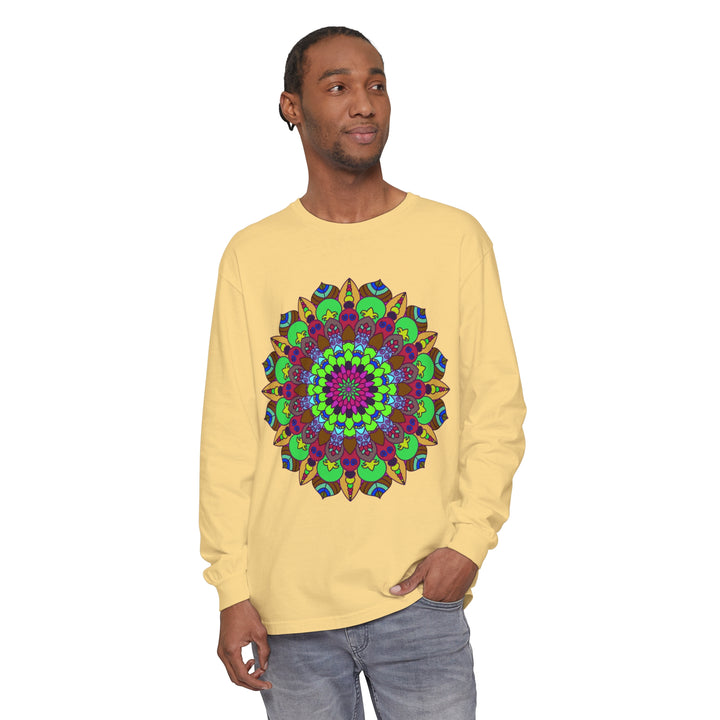 Colorful Mandala Unisex Long Sleeve T-Shirt with intricate design and vibrant colors