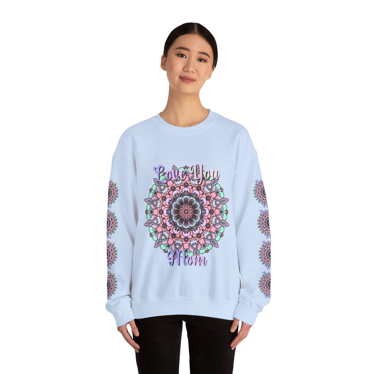 Felpa girocollo ispirata al mandala per mamme in tenui colori pastello