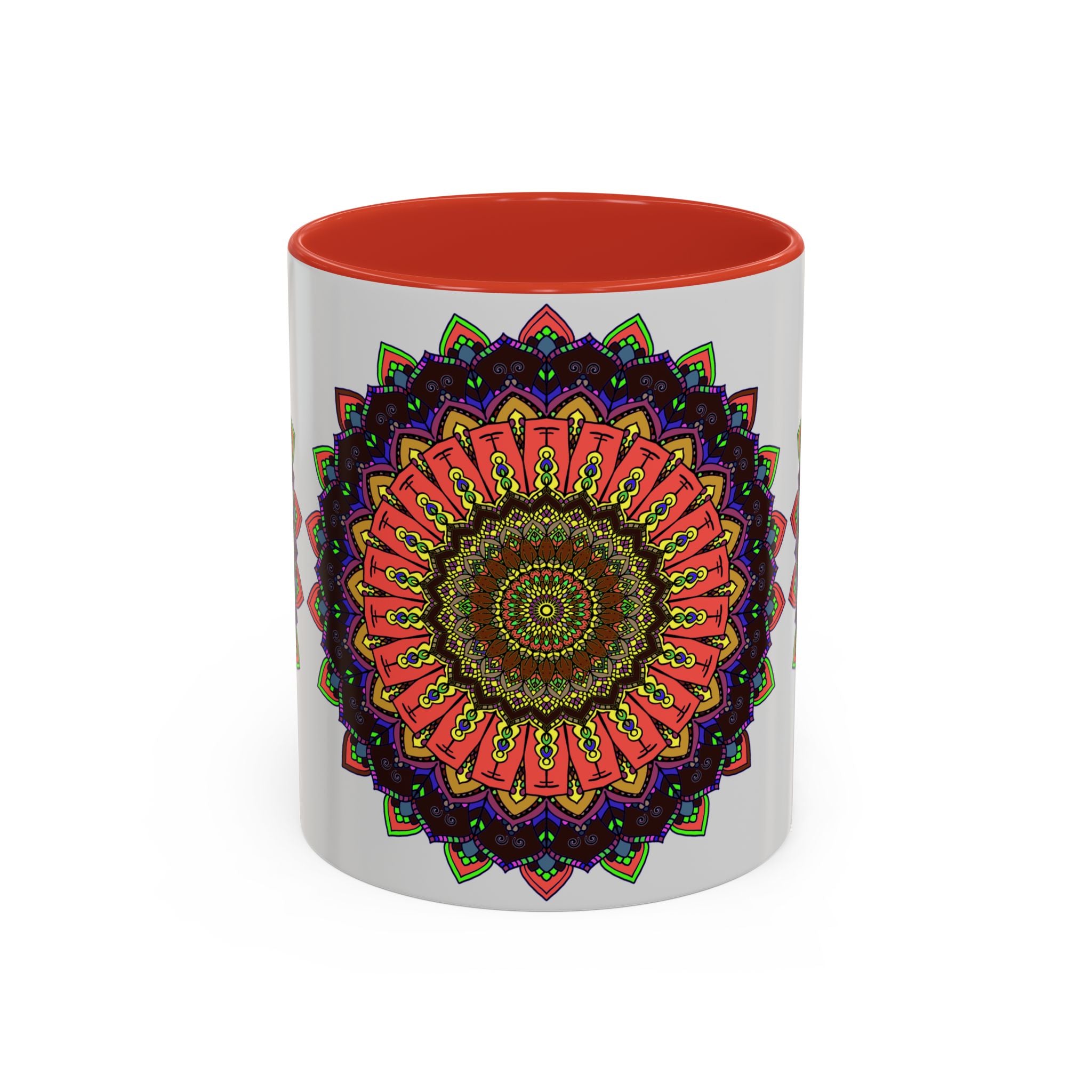 Colorful and intricate mandala art mug with spiritual designs and vibrant colors