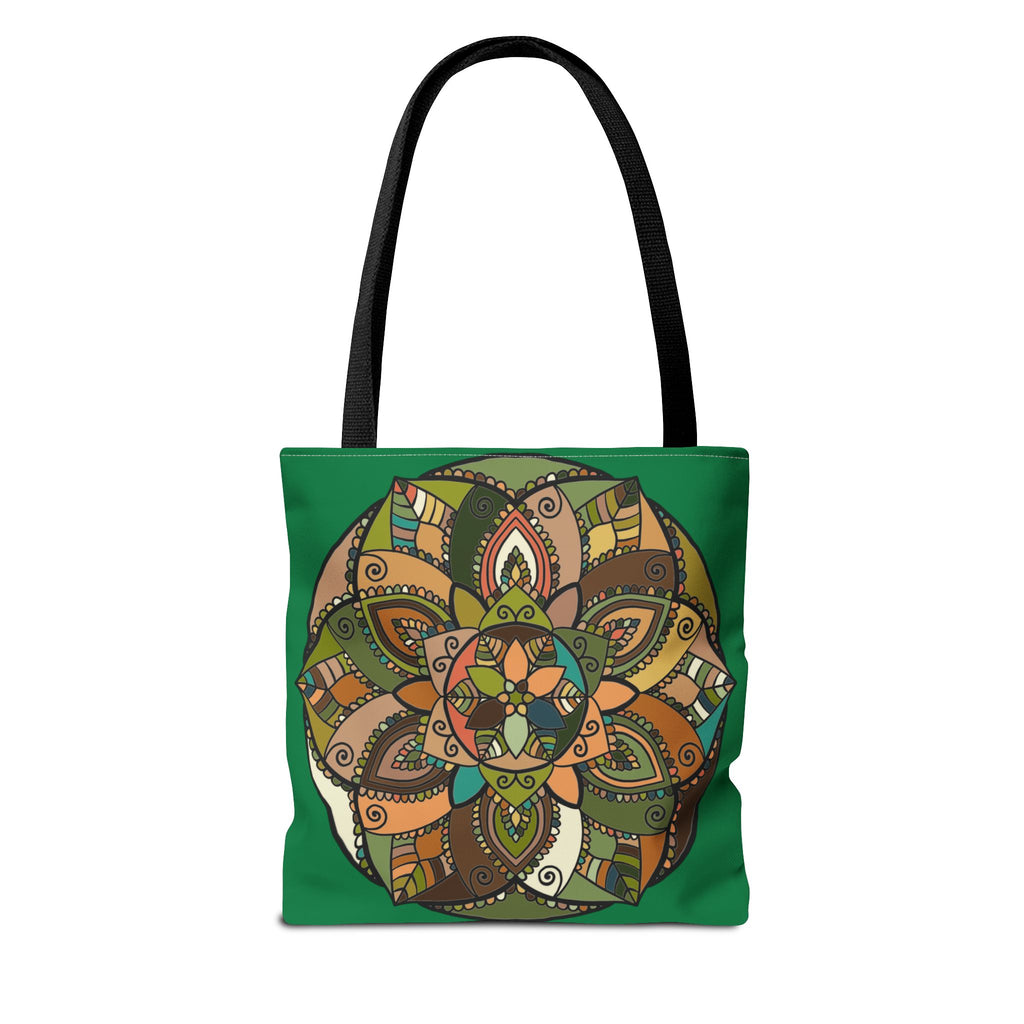 Boho Mandala Tote Bag — Green Floral Pattern AOP Shopper