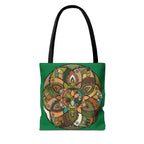 Boho Mandala Tote Bag — Green Floral Pattern AOP Shopper