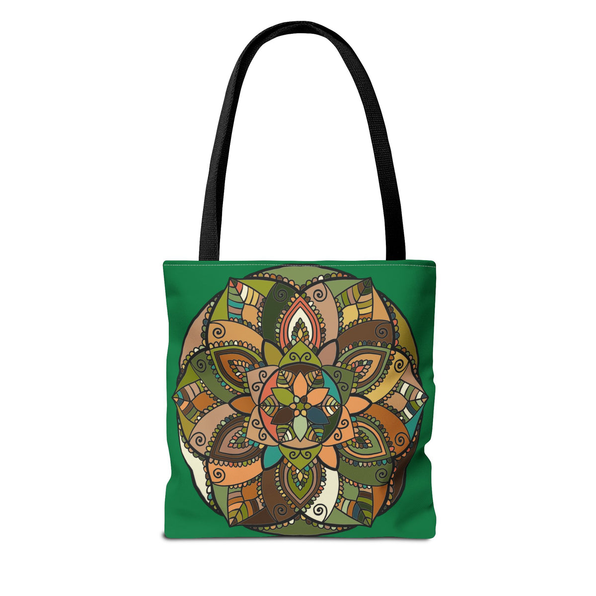 Boho Mandala Tote Bag — Green Floral Pattern AOP Shopper