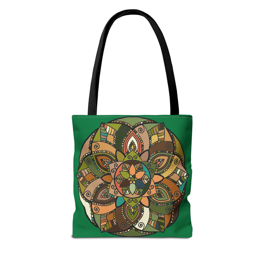 Boho Mandala Tote Bag — Green Floral Pattern AOP Shopper