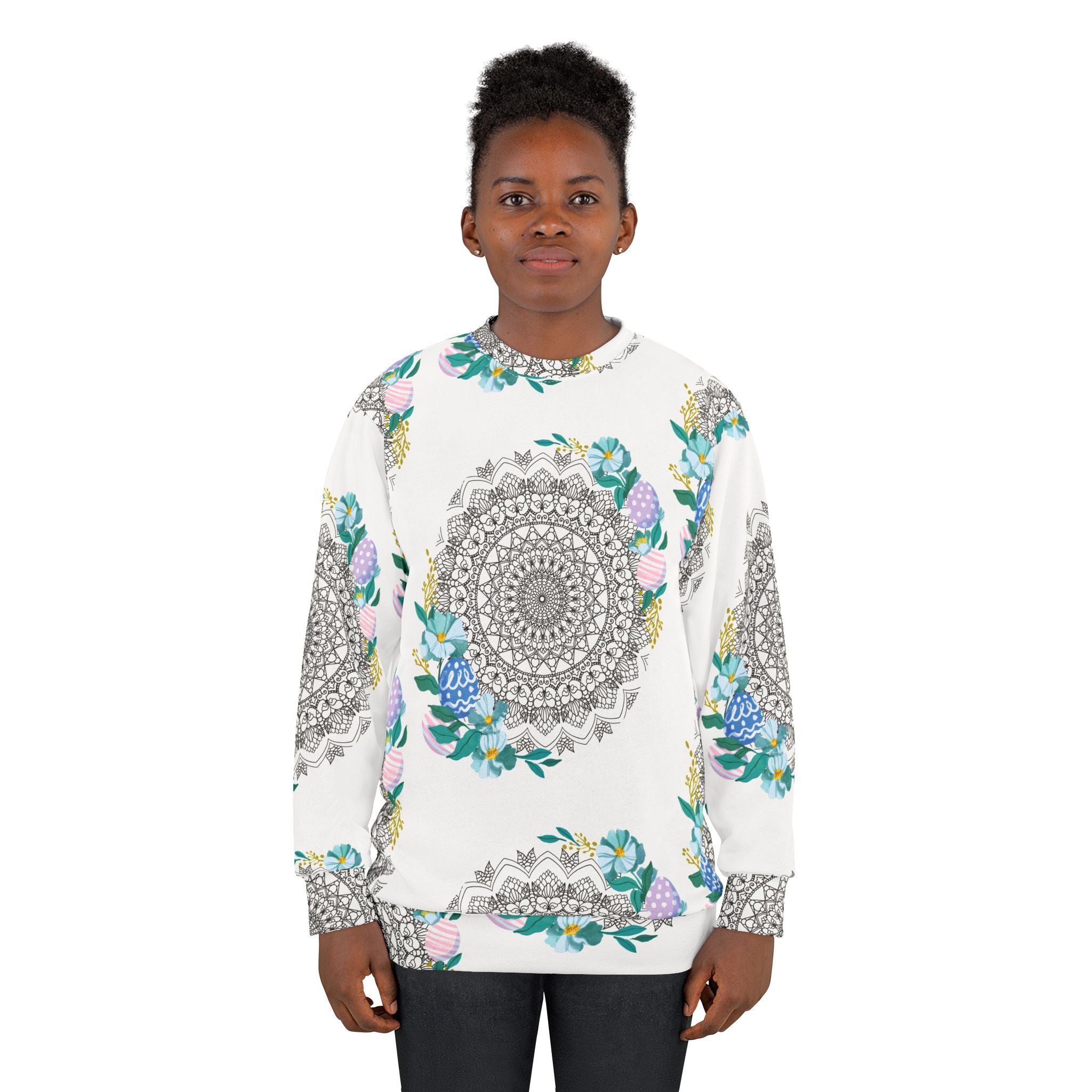 Easter Mandala Sweatshirt — Pastel Floral Egg Lineart