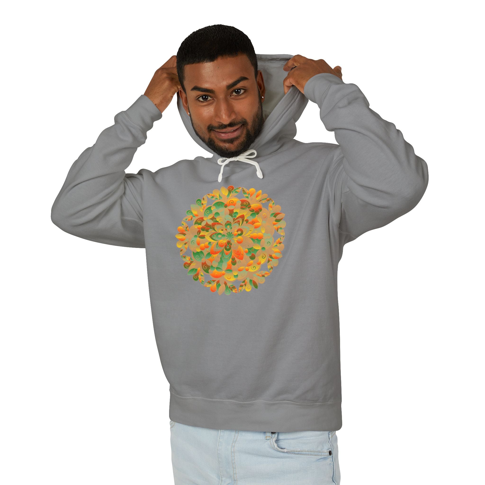 Vibrant Floral Mandala Unisex Lightweight Hoodie