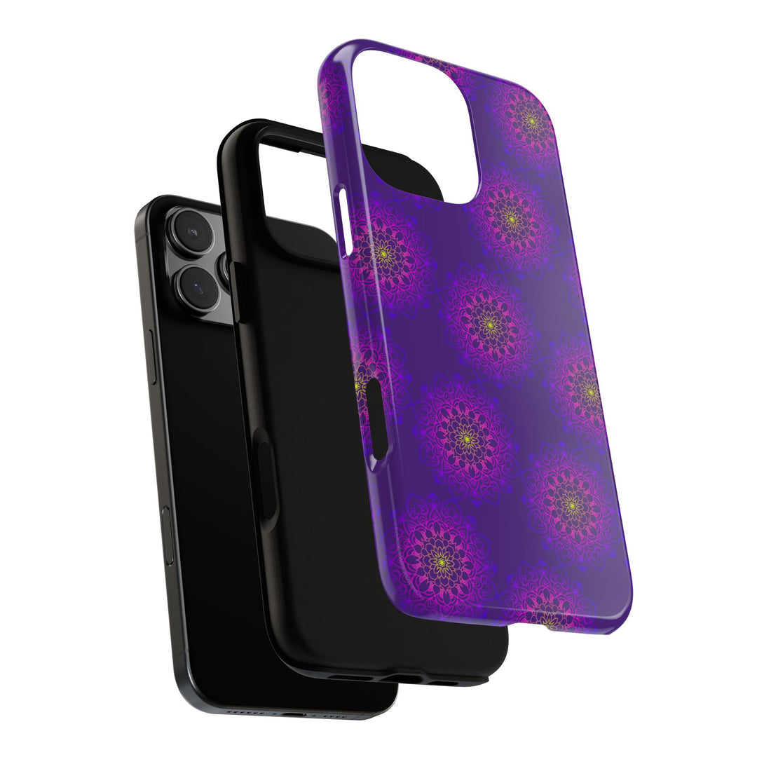 Intricate Purple Floral iPhone Case with Bold Mandala Design