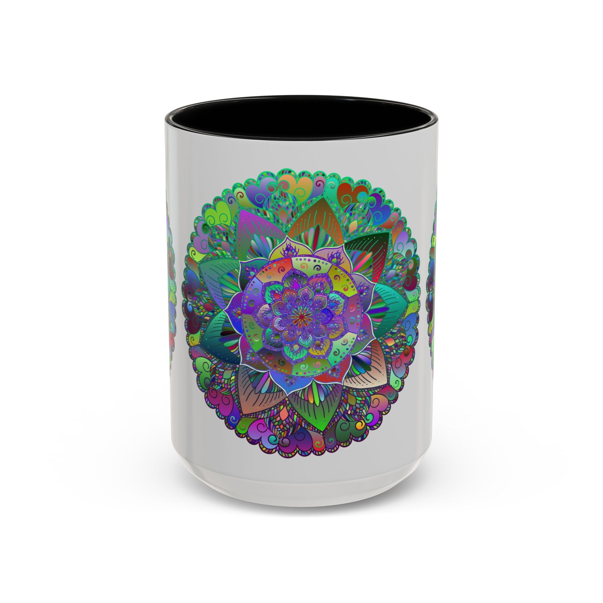 A close-up image of a colorful and intricate Mandala Art Mug with detailed patterns and vibrant colors