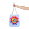 Colorful and vibrant Rainbow Mandala Tote Bag, perfect for carrying essentials