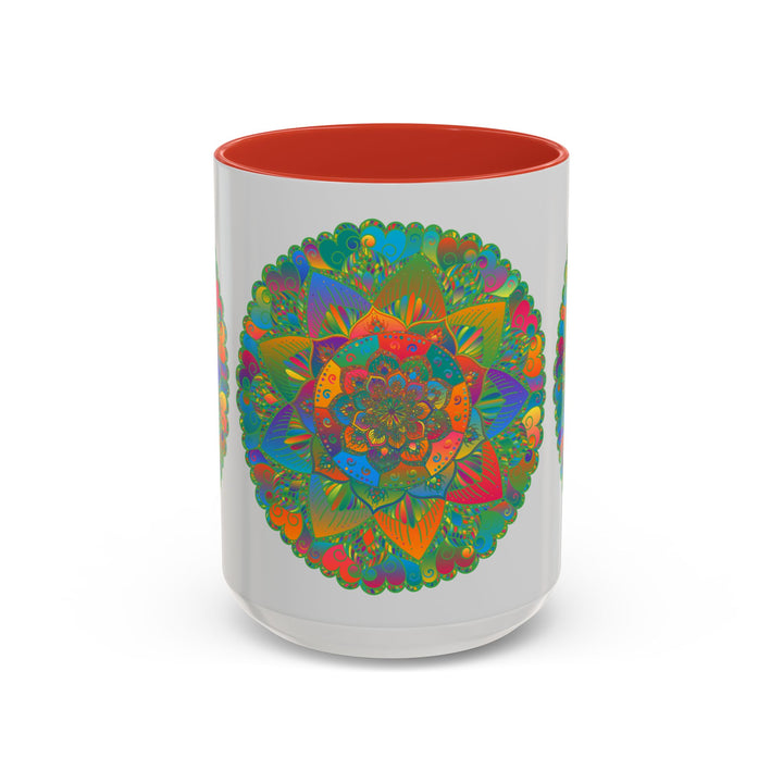 Colorful floral design mandala art mug with intricate hand-painted details