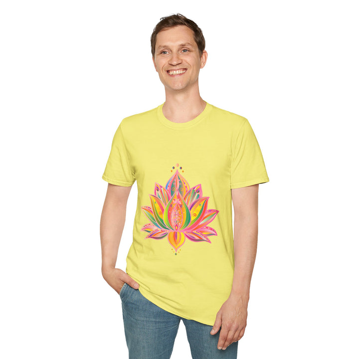 Lotus Mandala Unisex T-Shirt featuring a hand-drawn, unique design by Blululi