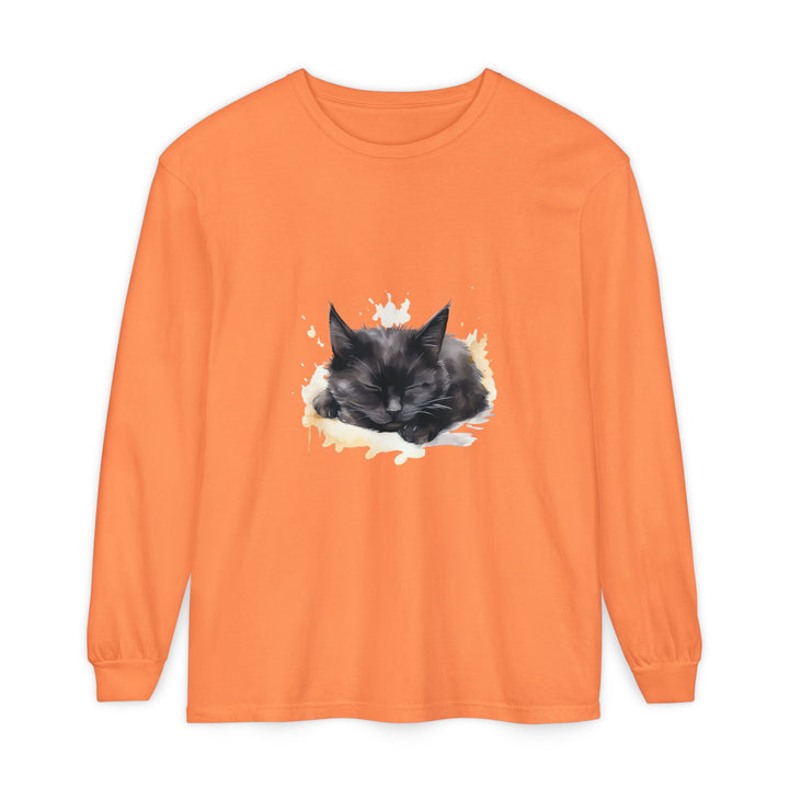 Langarm-T-Shirt mit Aquarellmotiv „Schlafende Katze“