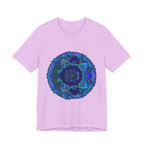 Dark Blue and Green Mandala T-Shirt featuring intricate spiritual art design