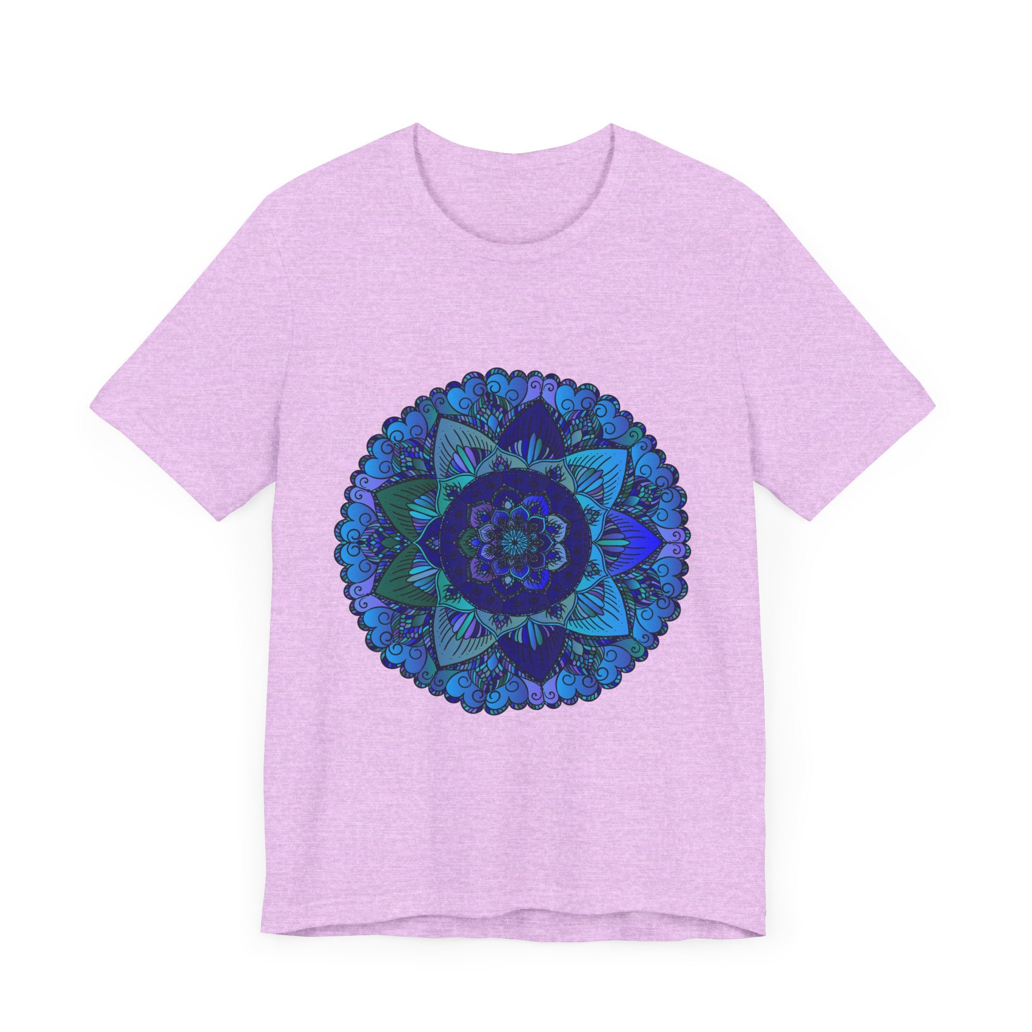 Dark Blue and Green Mandala T-Shirt featuring intricate spiritual art design