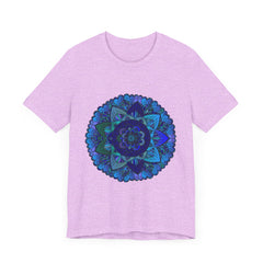 Dark Blue and Green Mandala T-Shirt featuring intricate spiritual art design