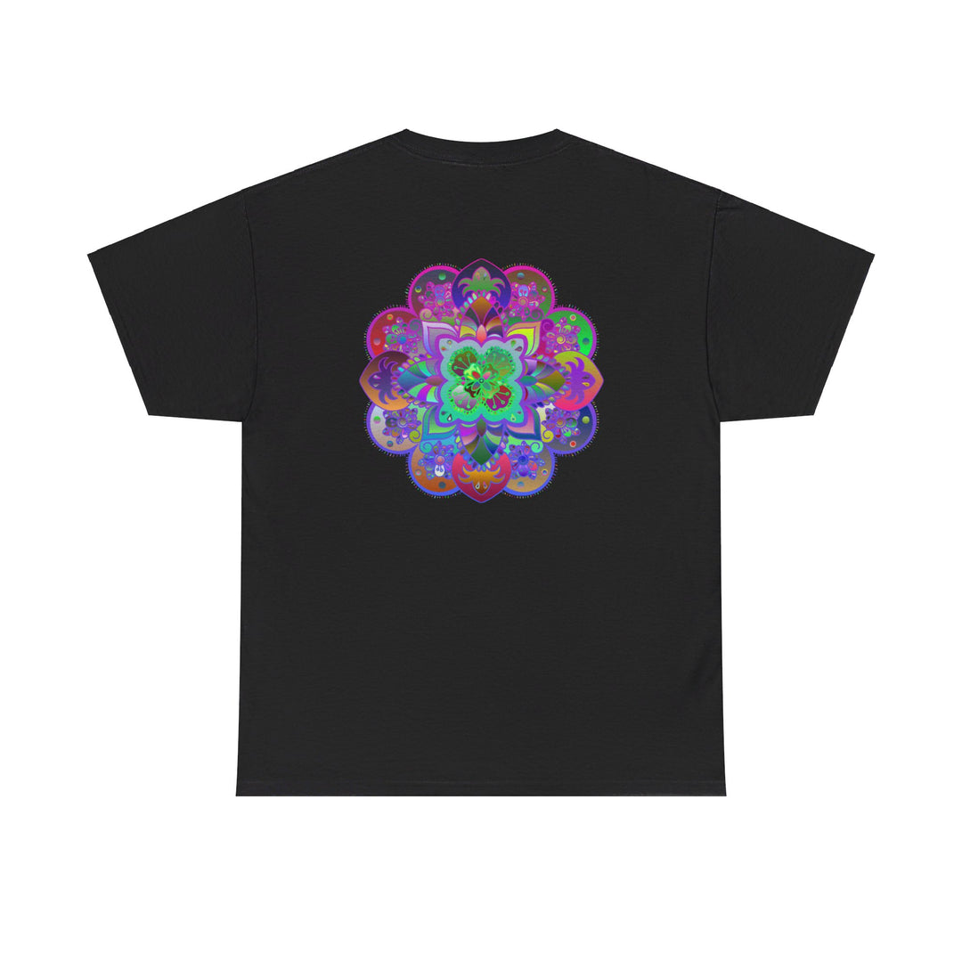 Colorful mandala art design printed on a comfortable unisex heavy cotton t-shirt for yoga and mindfulness enthusiasts