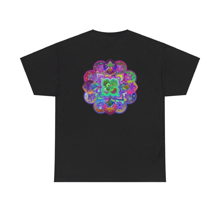 Colorful mandala art design printed on a comfortable unisex heavy cotton t-shirt for yoga and mindfulness enthusiasts