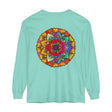 Colorful and intricate mandala design on a unisex long sleeve t-shirt