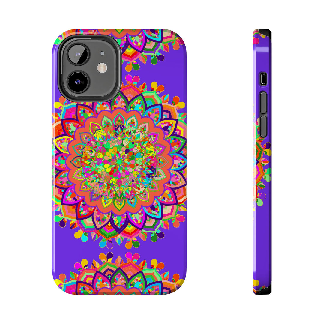 Hand-drawn purple mandala art phone case with intricate design and patterns