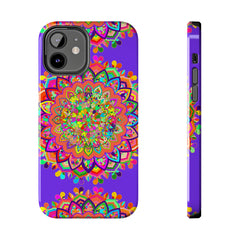 Hand-drawn purple mandala art phone case with intricate design and patterns