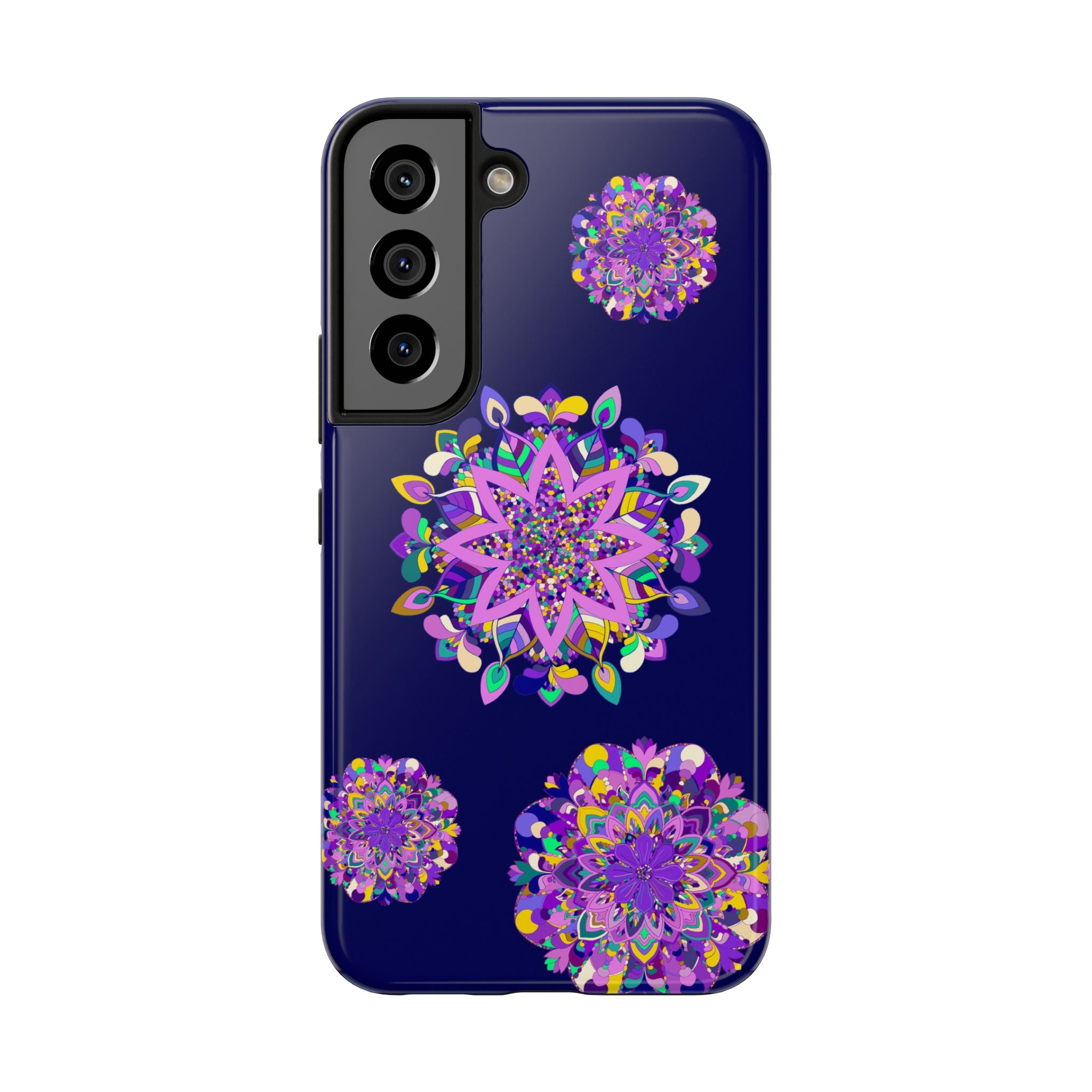 Hand drawn mandala art purple shades phone case, durable and shock absorbent, perfect for protecting your phone in style