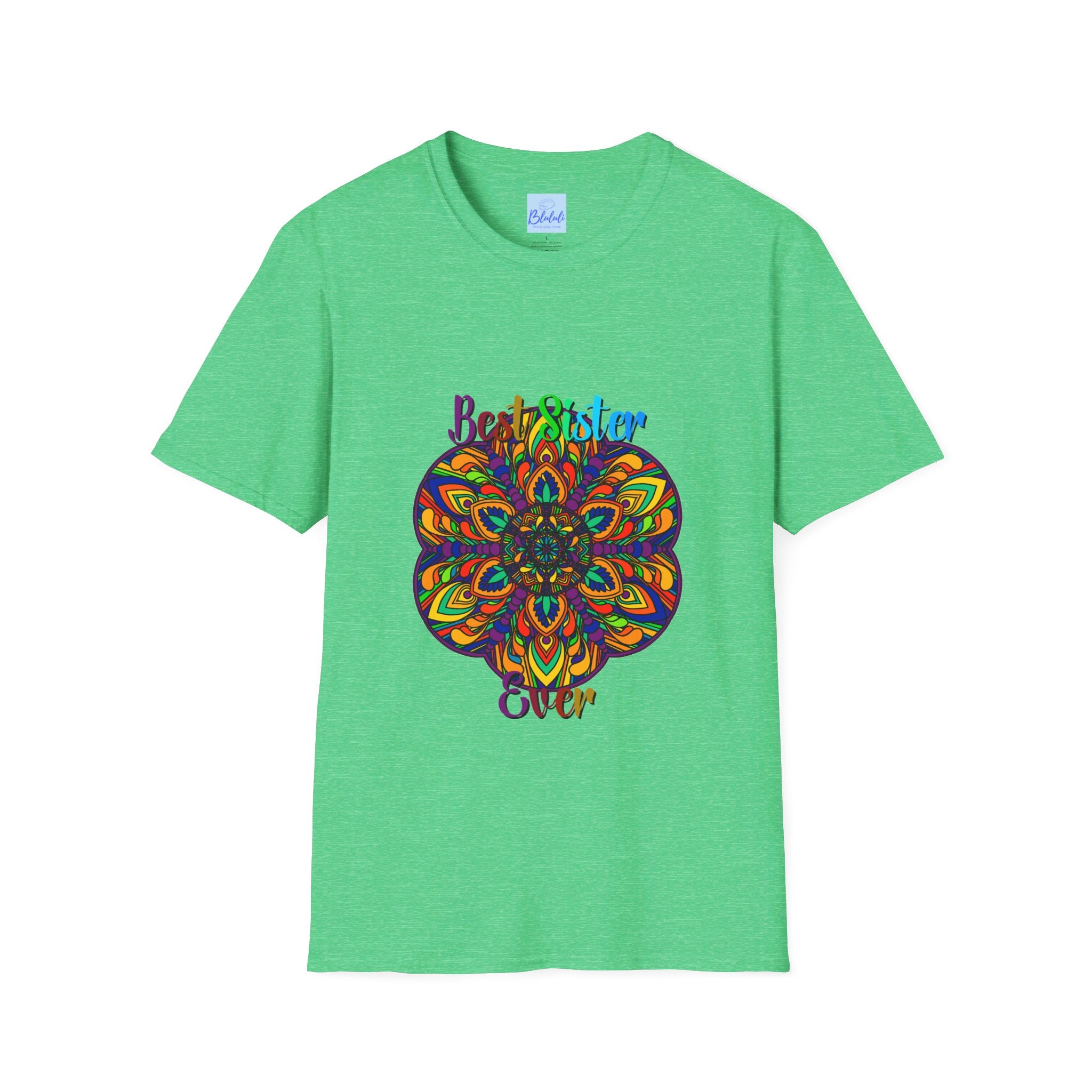 Colorful mandala art gift for sister unisex softstyle t-shirt with hand-drawn design