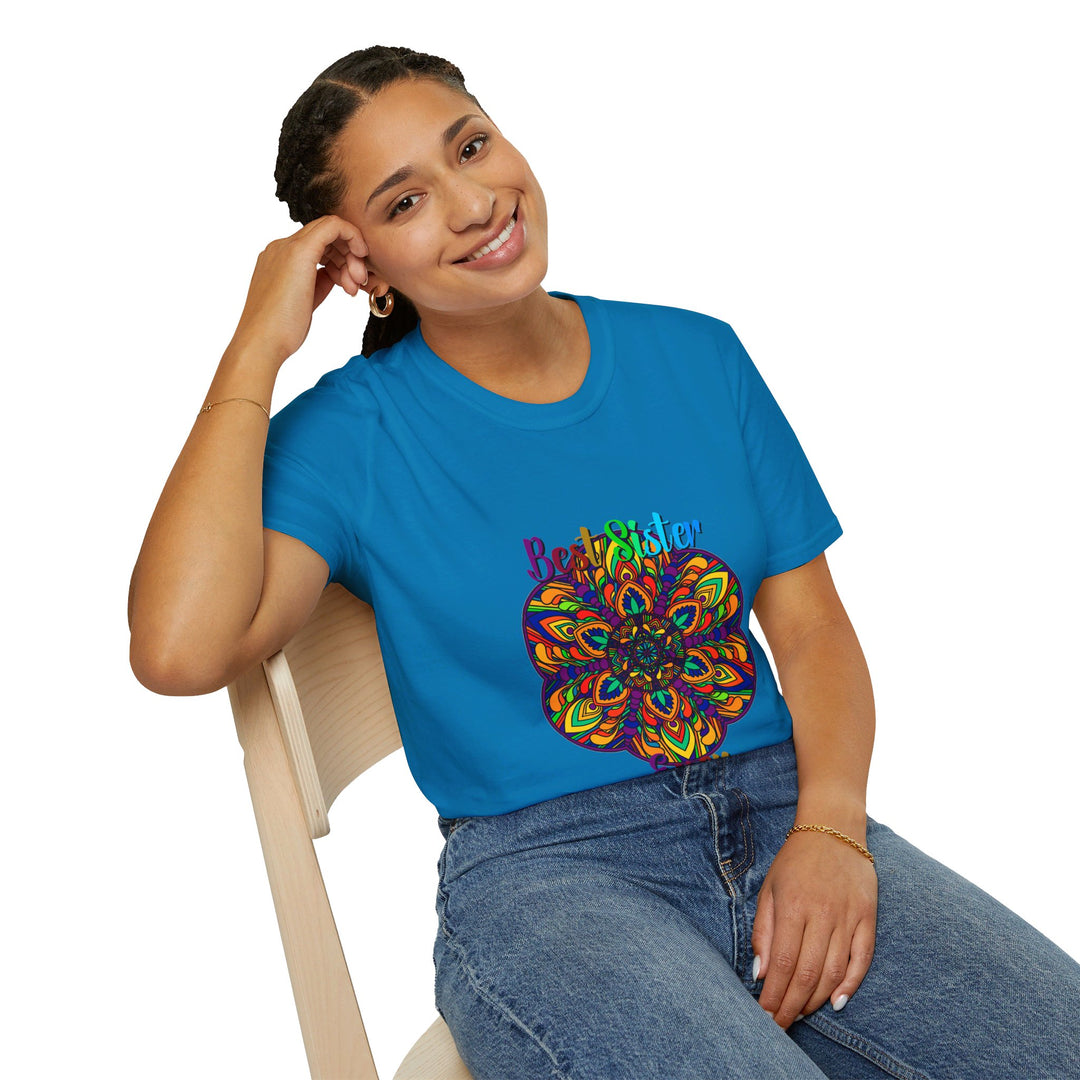 Softstyle T-shirt featuring a hand-drawn mandala art design, perfect as a gift for sister