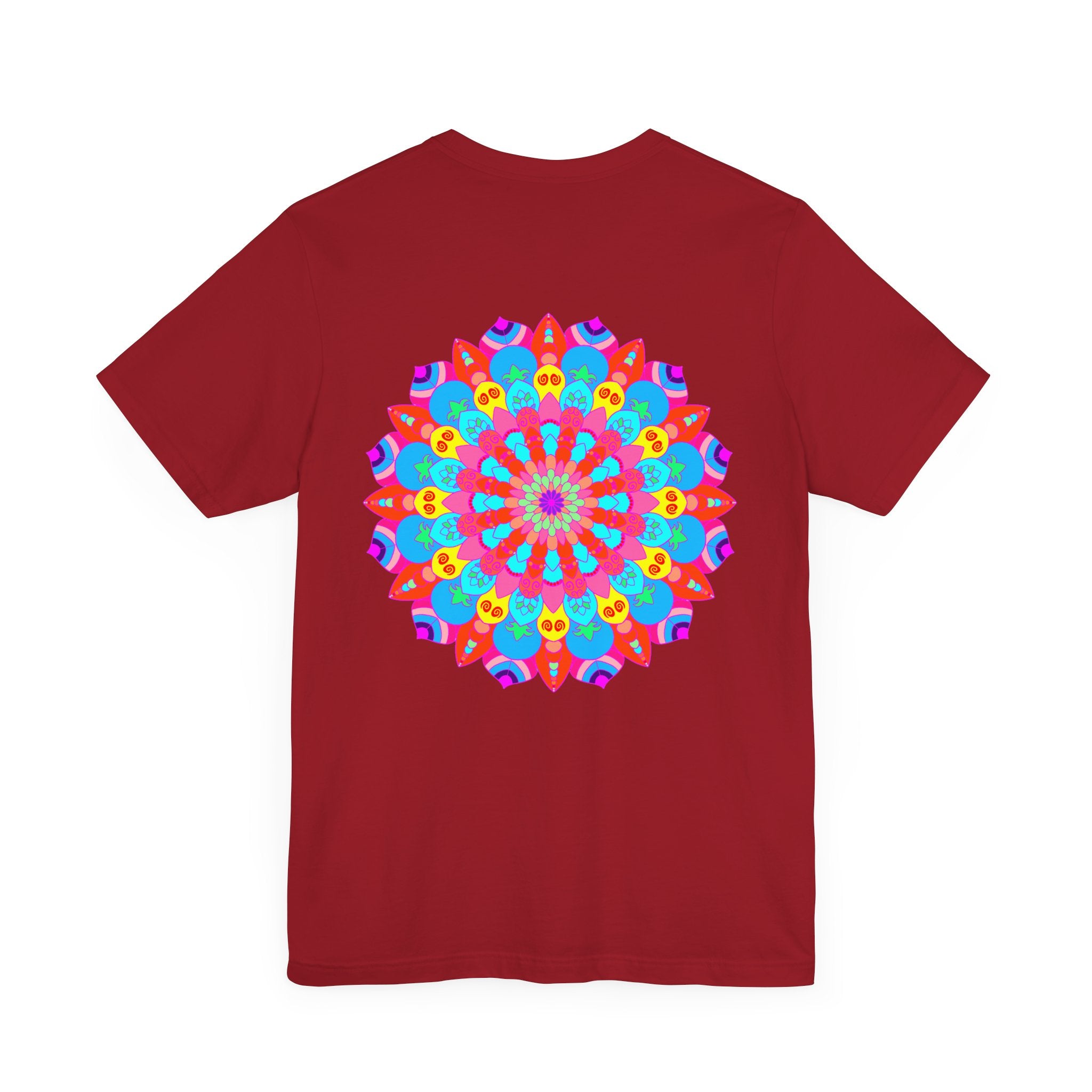 A vibrant mandala tee featuring intricate spiritual designs for promoting peace and harmony