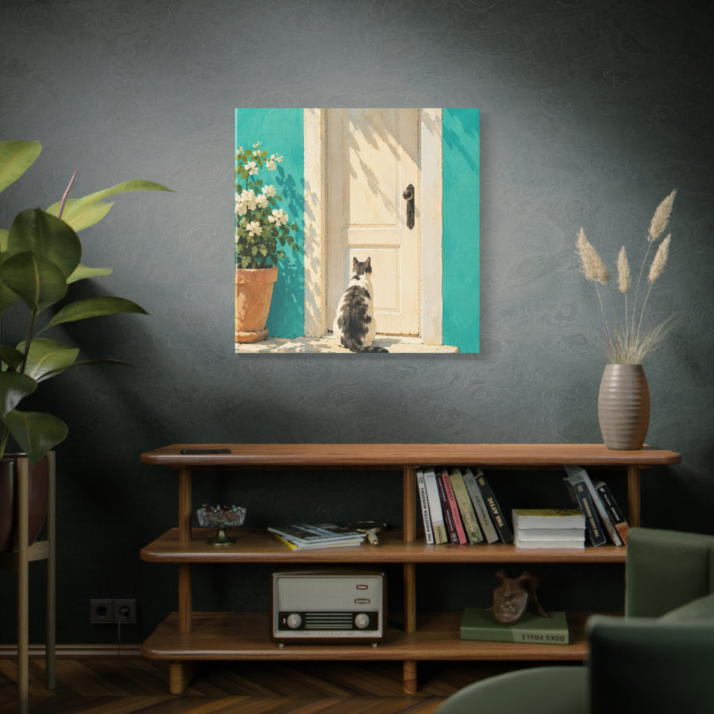 Sunlit Doorway Cat Canvas Wall Art