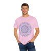 Unisex Mandala T-shirt featuring a hand-drawn Mandala design, made with garment-dyed fabric for a unique and artistic look