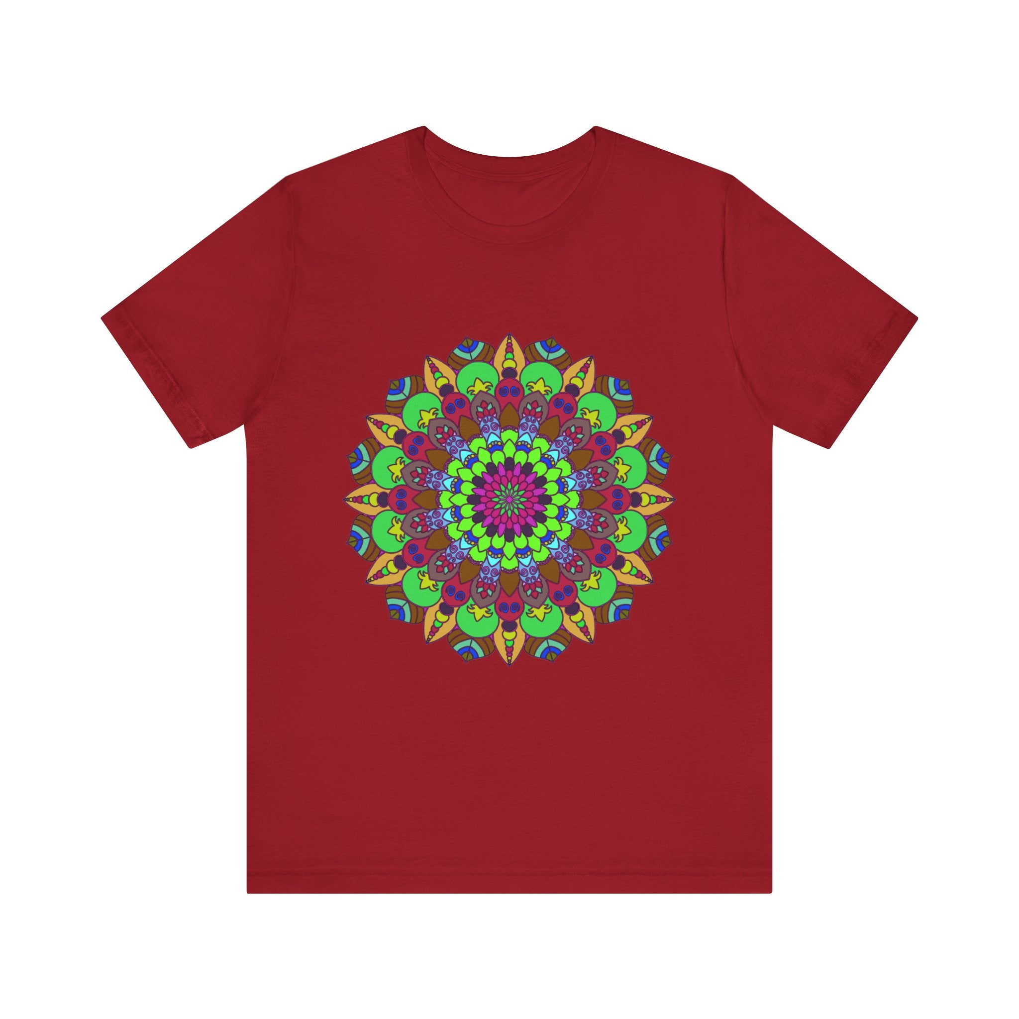 Colorful and intricate mandala design tee, representing cosmic and interconnected energy and beauty