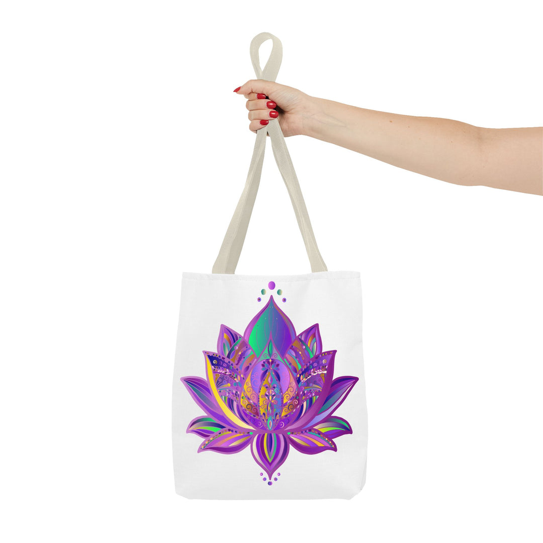 Beautiful mandala lotus tote bag with vibrant colors and intricate design