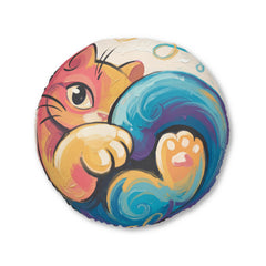 Curled Cat Hug Round Floor Pillow