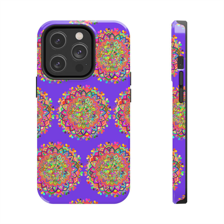 Hand drawn small purple mandala art phone case designed for iPhone X and XS