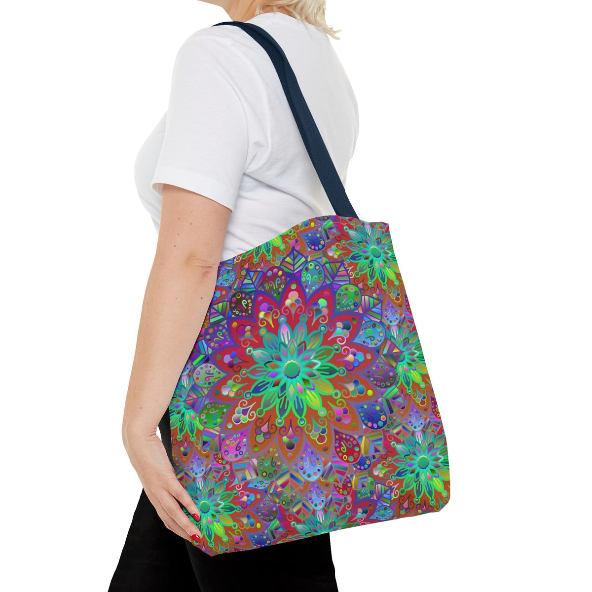 Psychedelic Mandala Tote Bag — Colorful Boho All-Over Print Tote