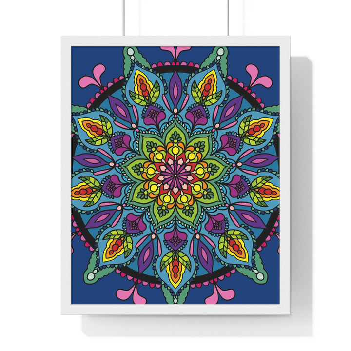 Hand-drawn blue mandala art framed poster, perfect for yoga and mindfulness