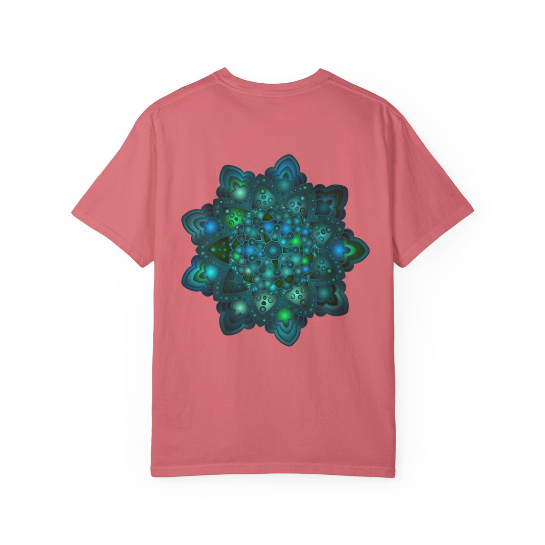 Beautiful unisex t-shirt featuring an intricate blue and green mandala design