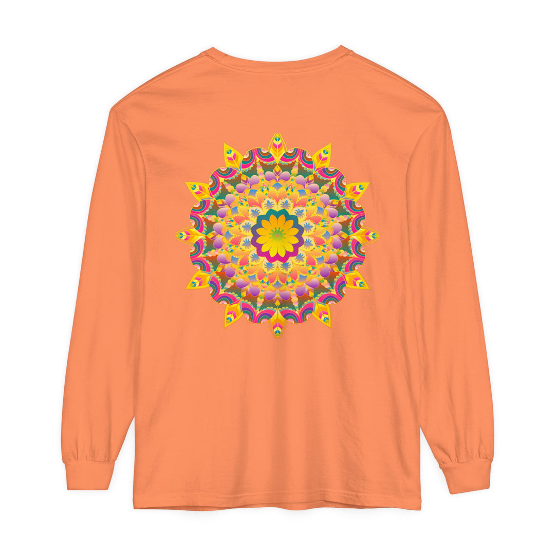 Colorful psychedelic mandala long sleeve t-shirt with intricate geometric design