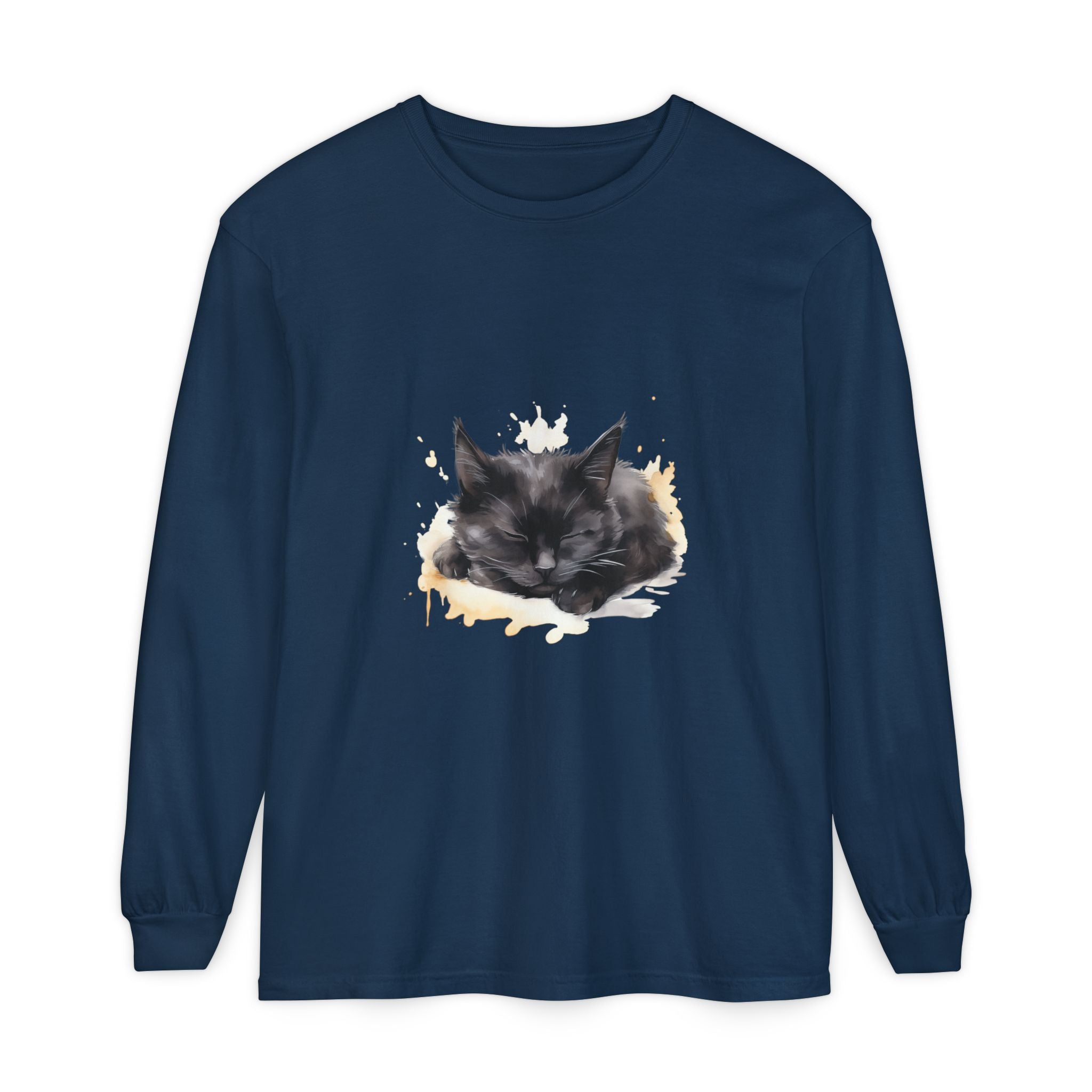 Sleepy Cat Watercolor Long Sleeve T-Shirt