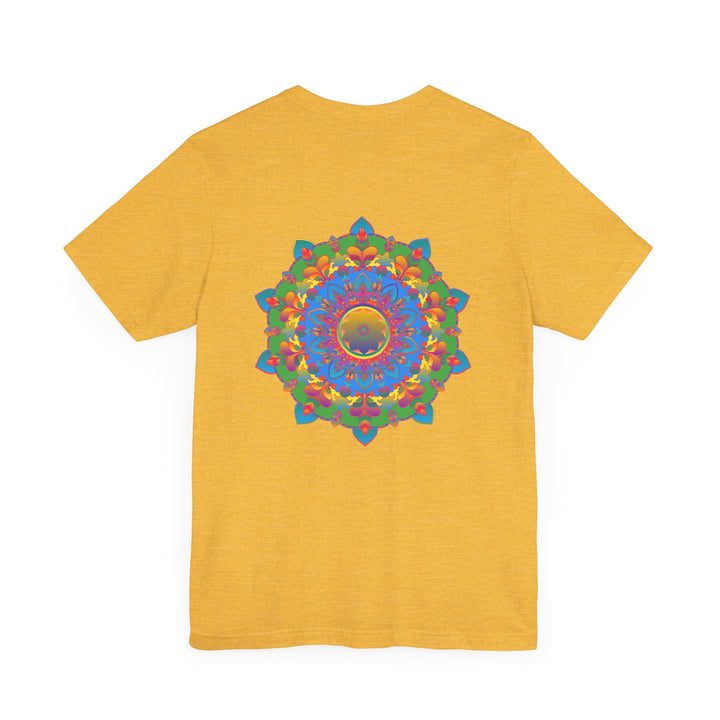 A colorful mandala t-shirt with intricate patterns representing spiritual peace and harmony