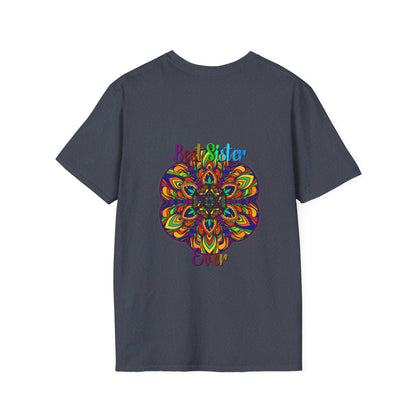 Colorful mandala art gift for sister unisex softstyle t-shirt with hand-drawn design