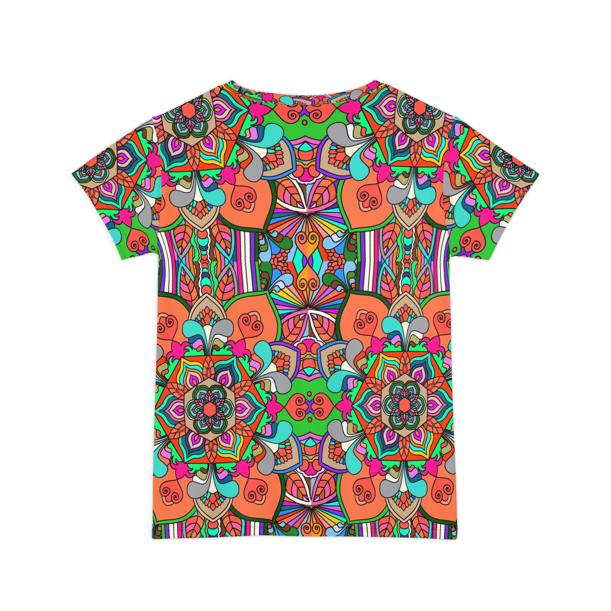 Psychedelic Mandala Kaleidoscope Women's Short Sleeve Shirt - Bright Retro Boho AOP