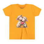 Youth Tee - Cartoon Sheeps Hugging Heart, Cute and Lovely Design