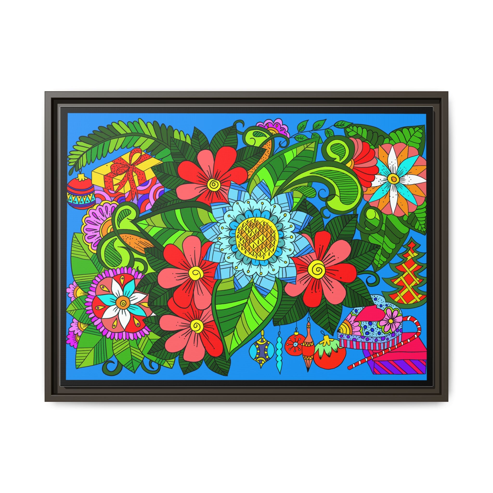 Handgefertigtes horizontales Poster mit Mandala-Design – Blumengekritzel