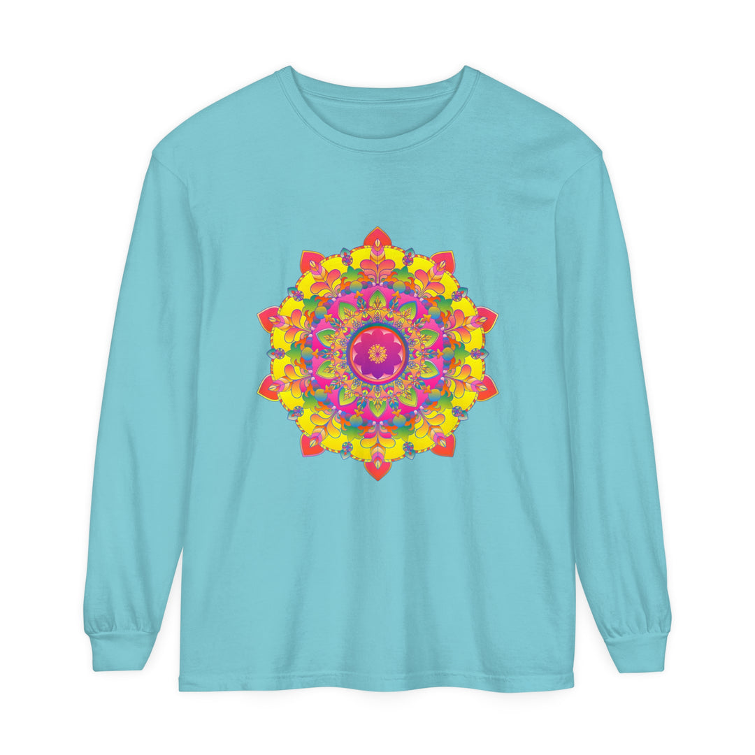 Colorful and intricate mandala design adorns this comfortable long sleeve t-shirt