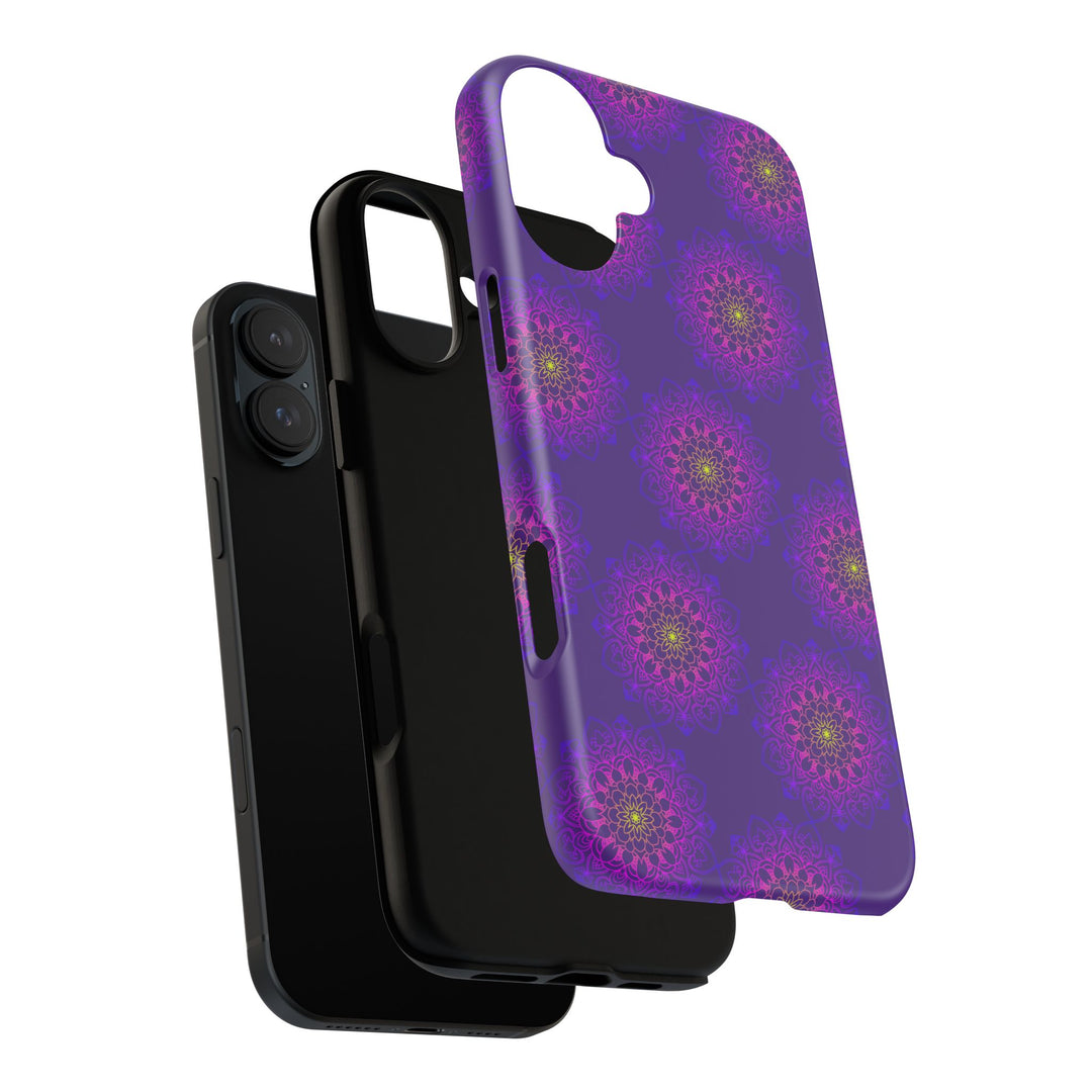 Intricate Purple Floral iPhone Case with Bold Mandala Design