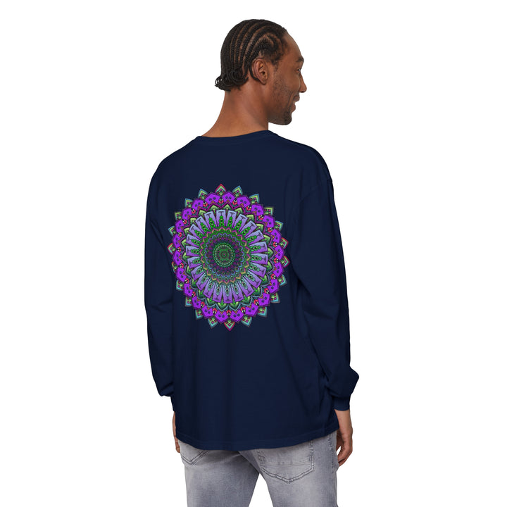 Intricate Mandala Unisex Long Sleeve T-Shirt featuring detailed mandala design on front and sleeves