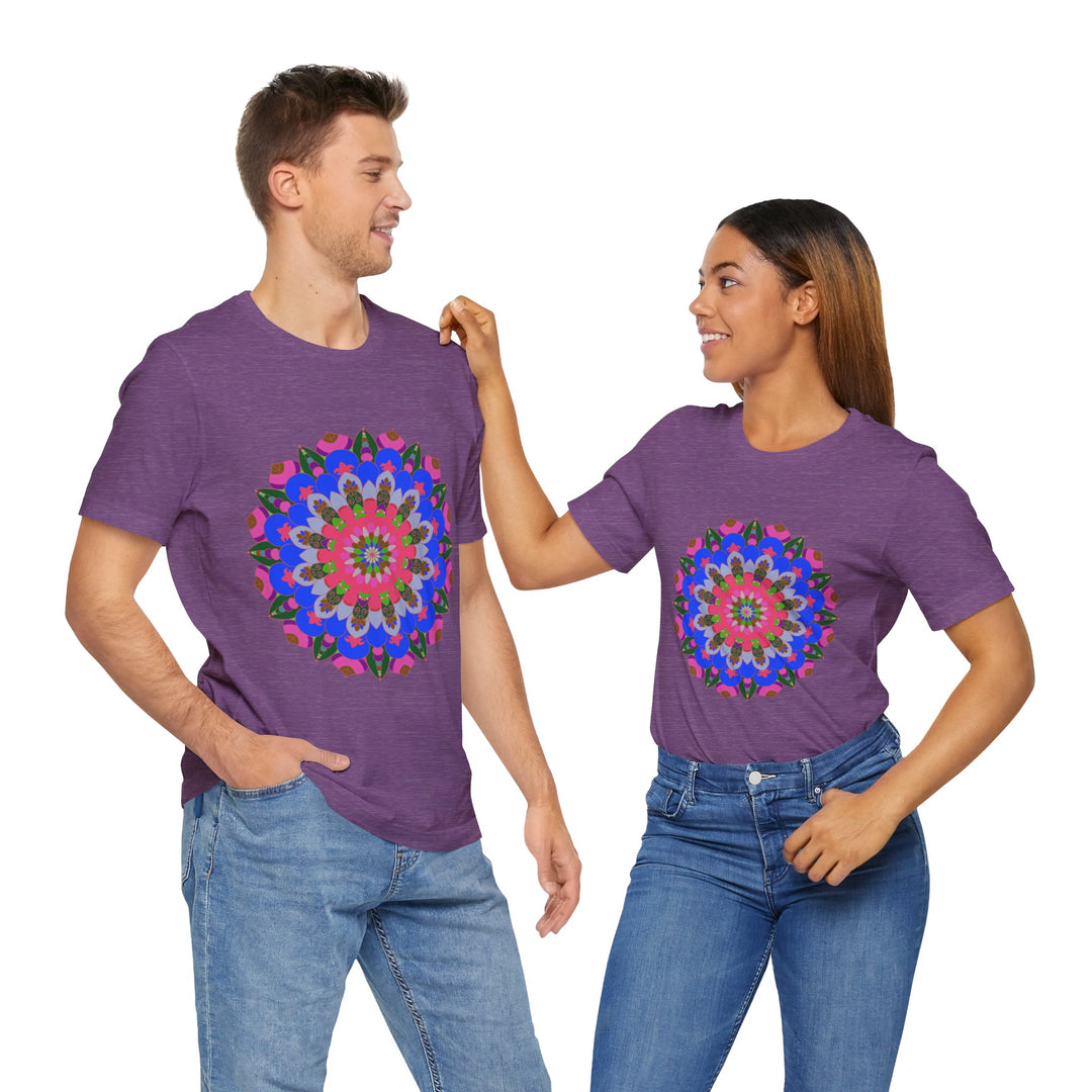 Vibrant and eye-catching t-shirt featuring a colorful mandala geometric design